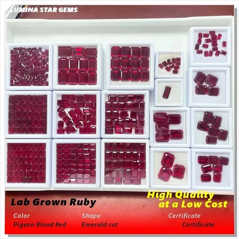 AbLab Grown Ruby Gemstone Pigeon Blood Red Emerald Cut High Quality Affordable Ideal for Jewelry Making Selectable Certificate