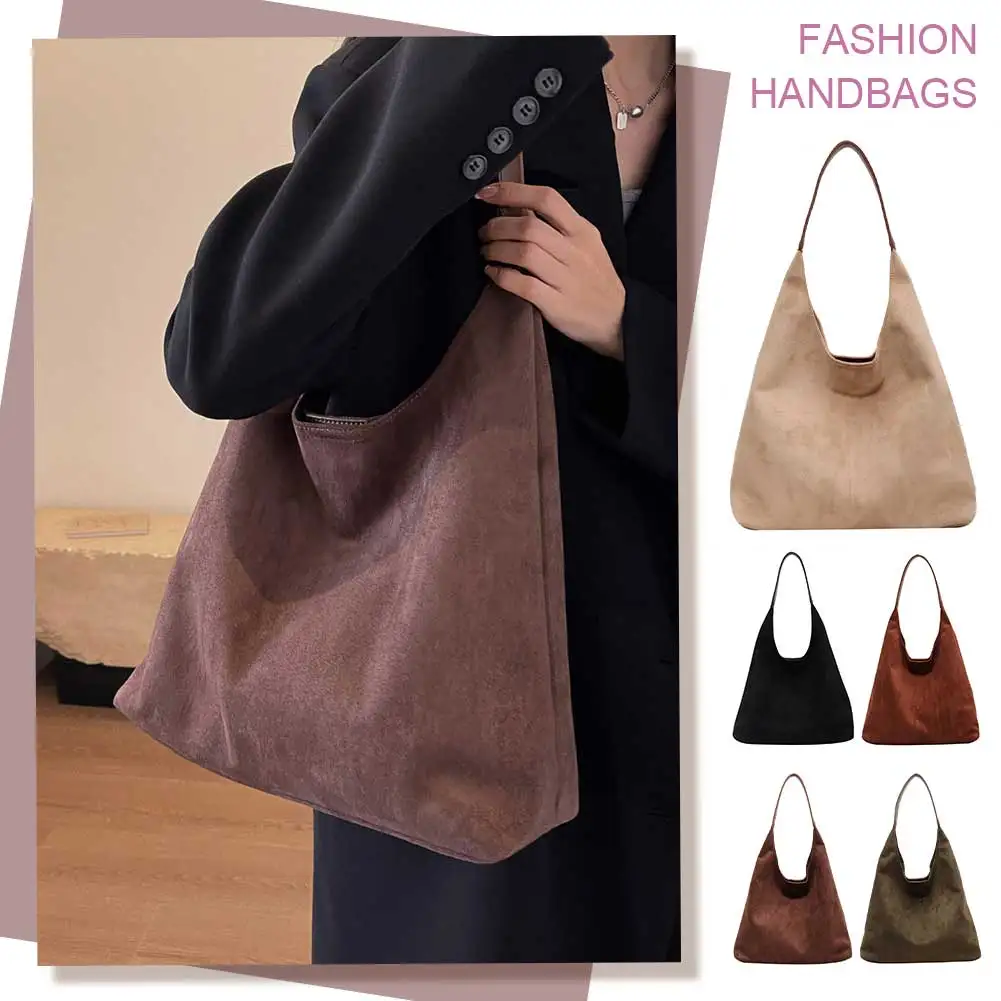 

Vintage Women's Bag Autumn and Winter Suede Shoulder Bag Large Capacity Solid Color Simple Casual Commuter Bag Retro Handbags