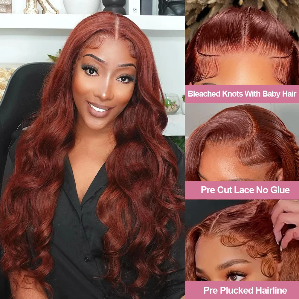 Ready To Wear 13x4 Glueless Wig Human Hair Ready To Wear Body Wave Reddish Brown 7x5 Lace Front Wig Pre Cut For Women Preplucked