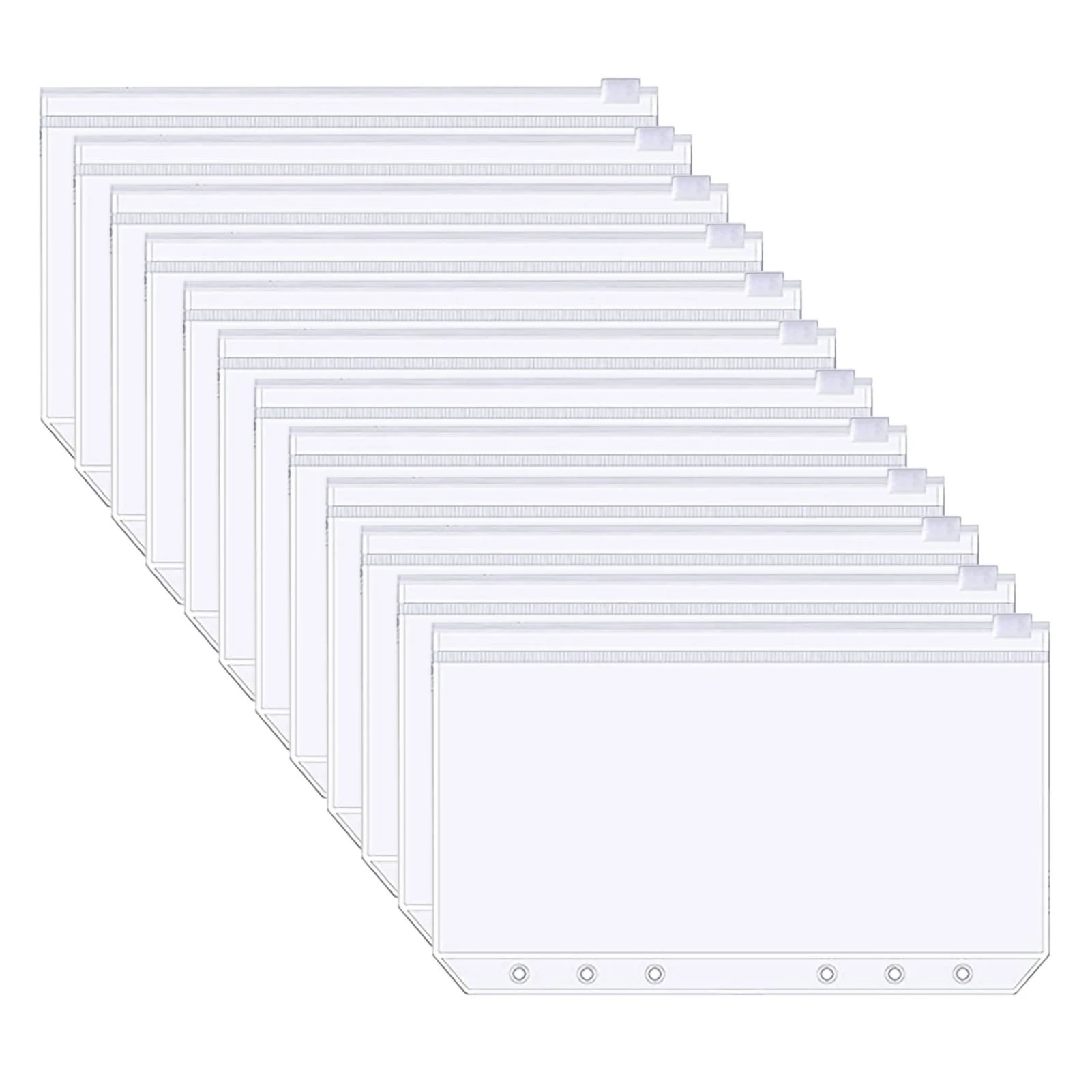 12Pcs A6 Binder Pockets Transparent PVC 6-Hole Binder Pockets Zip Folder Plastic Money Budget Envelopes