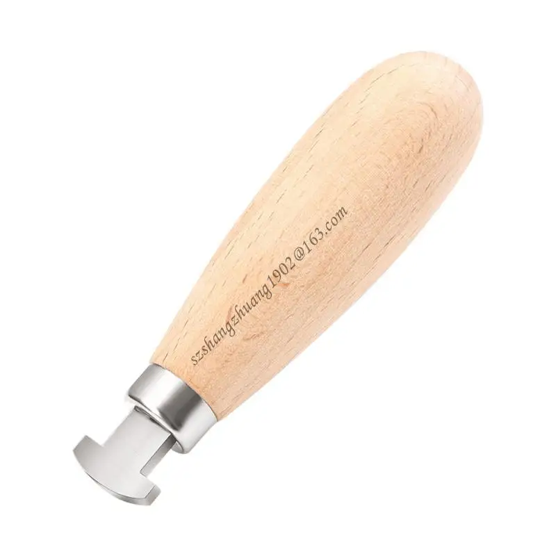 Q6RB Practical Stainless Steel Bezel Pusher Ergonomic Wooden Handle Jewelry Crafting Tool For Gemstones Setting