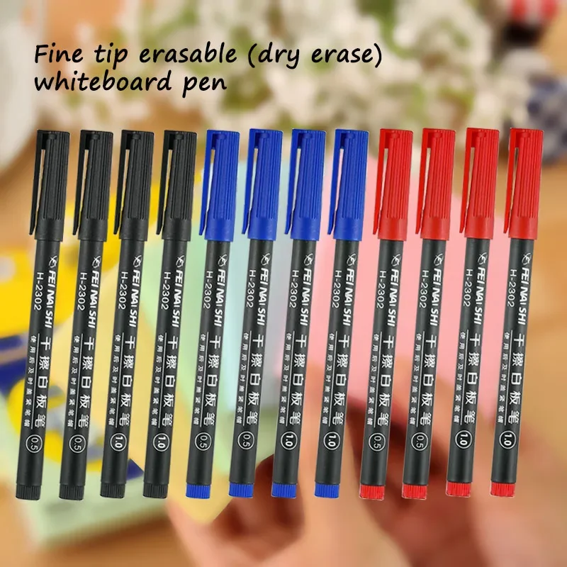 Bolígrafo de pizarra borrable, punta fina de 0,5/1,0mm, tinta negra/azul/roja, marcador de pizarra, escuela, oficina, arte, escritura, papelería, 6 uds.