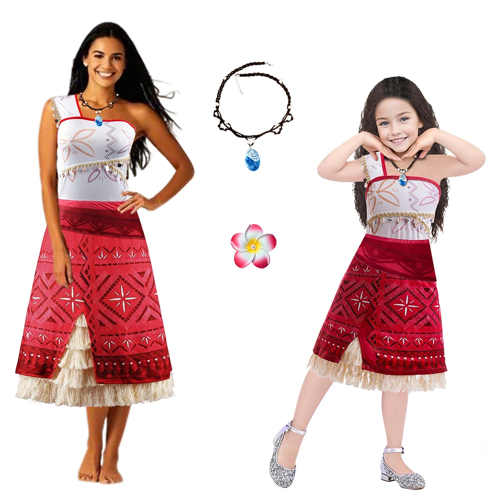 Vaiana Moana Carnival Cosplay Parent-Child Dress Mother And Daughter Halloween Party Princess Dress Adults Kids Costume Summer