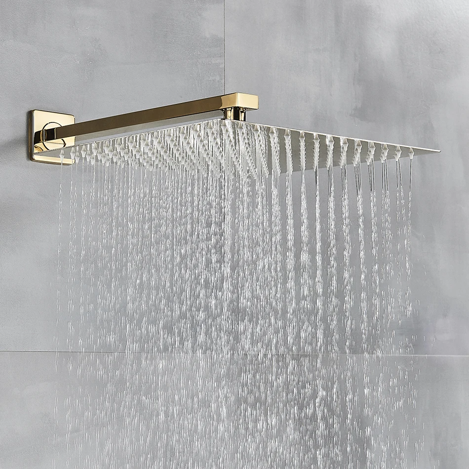 Rainfall Shower Head 8"/10"/12" Square Bathroom Ultrathin Rain Top Shower Head with Shower Arm Faucet Accessories Wall Mounted