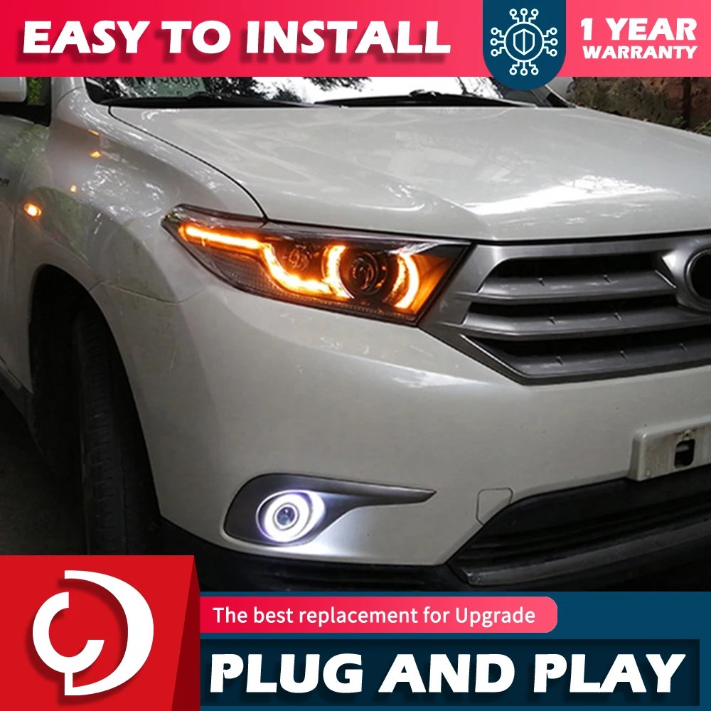 Akd estilo do carro lâmpada de cabeça para toyota highlander 2012 led farol led drl lente do projetor carro dinâmico conjunto luz