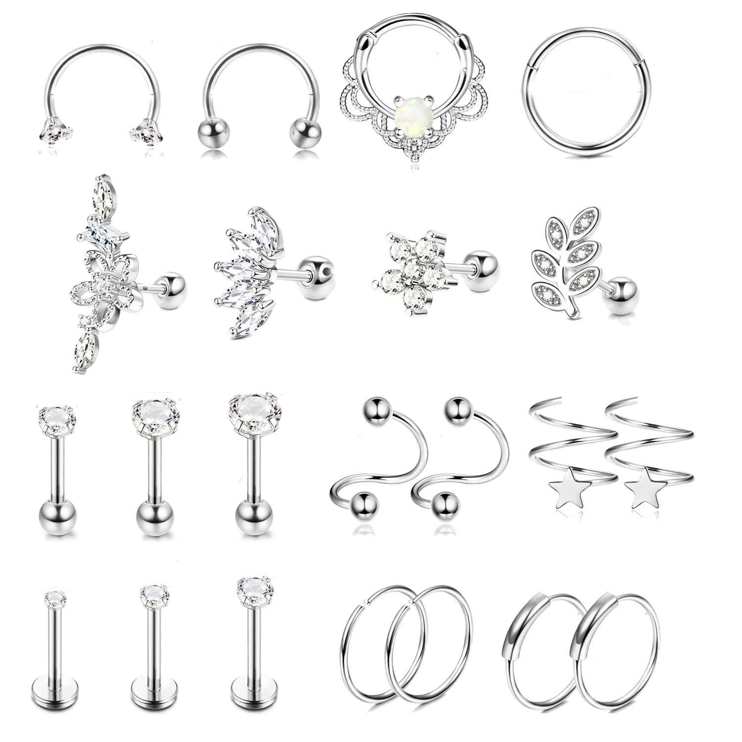 

Bobisty 22Pcs Cartilage Earrings Hoop Studs CZ Forwards Helix Piercing Jewelry Labret Tragus Shiny Stud Cartilage Earrings Hoop