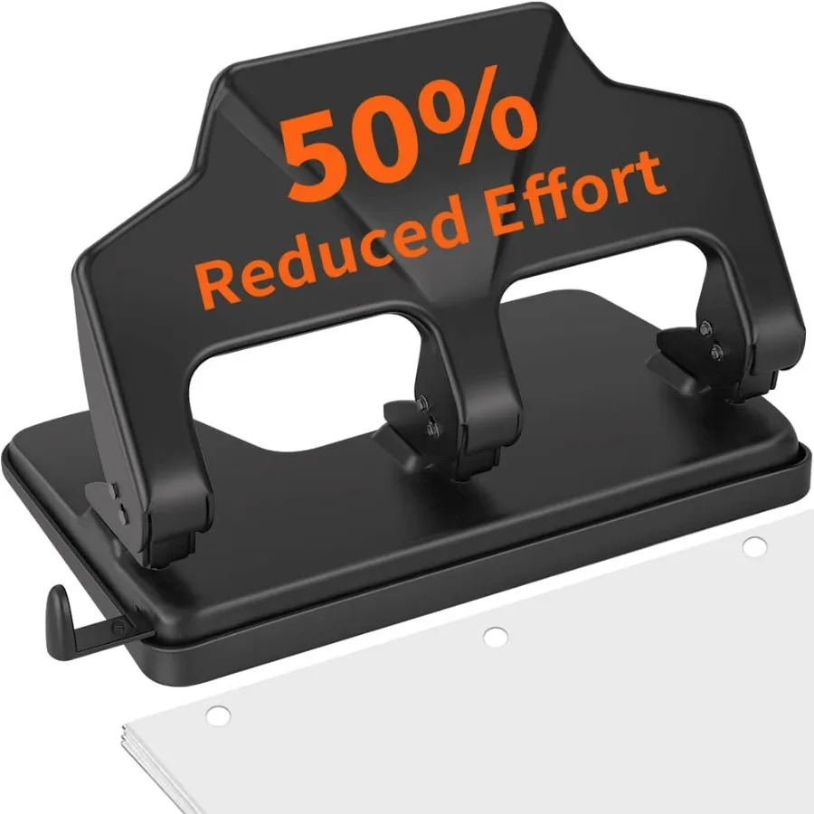 Heavy Duty 3 Hole Punch for Office and Home Use: Handles Up to 40 Sheets with 50 Reduced Effort Durable Metal Construction Larg