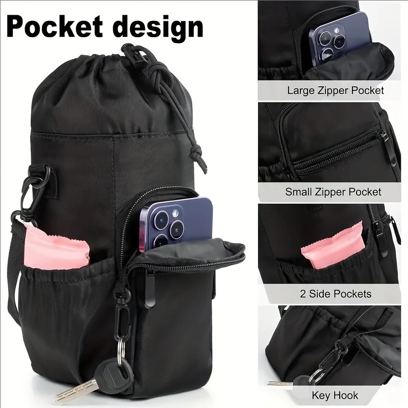 Portable Water Bottle Bag with Adjustable Strap Thermal Mugs Insulated Protective Cover Phone Pocket Outdoor Sports Travel Bag view 4