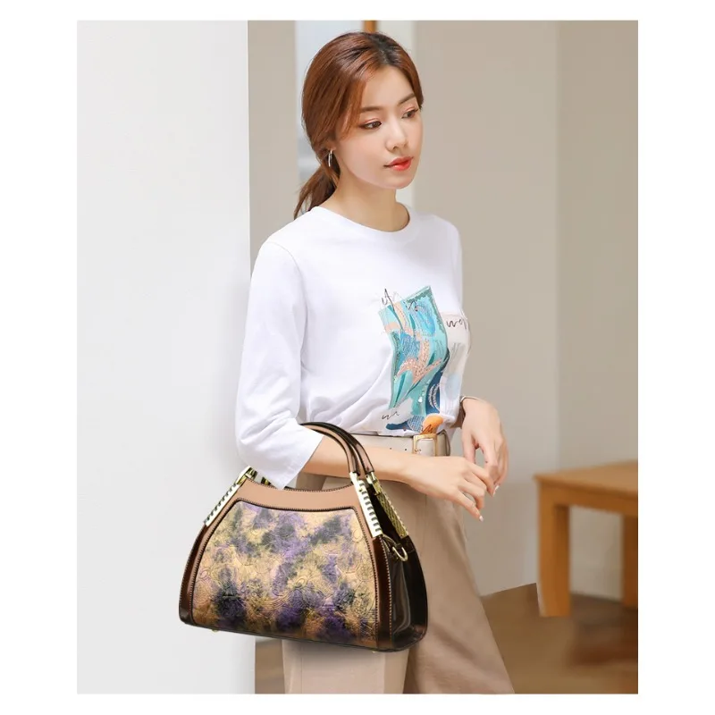 Exquisite Retro Flower Pattern PU Hobos Handbags Sense of Luxury Color Matching High Quality Shoulder Bags 2024 Fashion Hot Sale