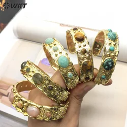 WT-B663 Delicate 18K Real Gold Plated Multi Natural Stones In Bezel Setting Women Birthday Gift Bangle
