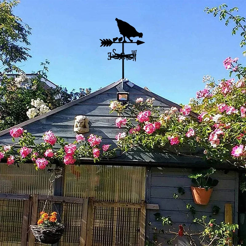 Hen And Chicks Weather Vane - Retro Hen Weathervane Silhouette - Decorative Wind Direction Indicator For Outdoor Farm