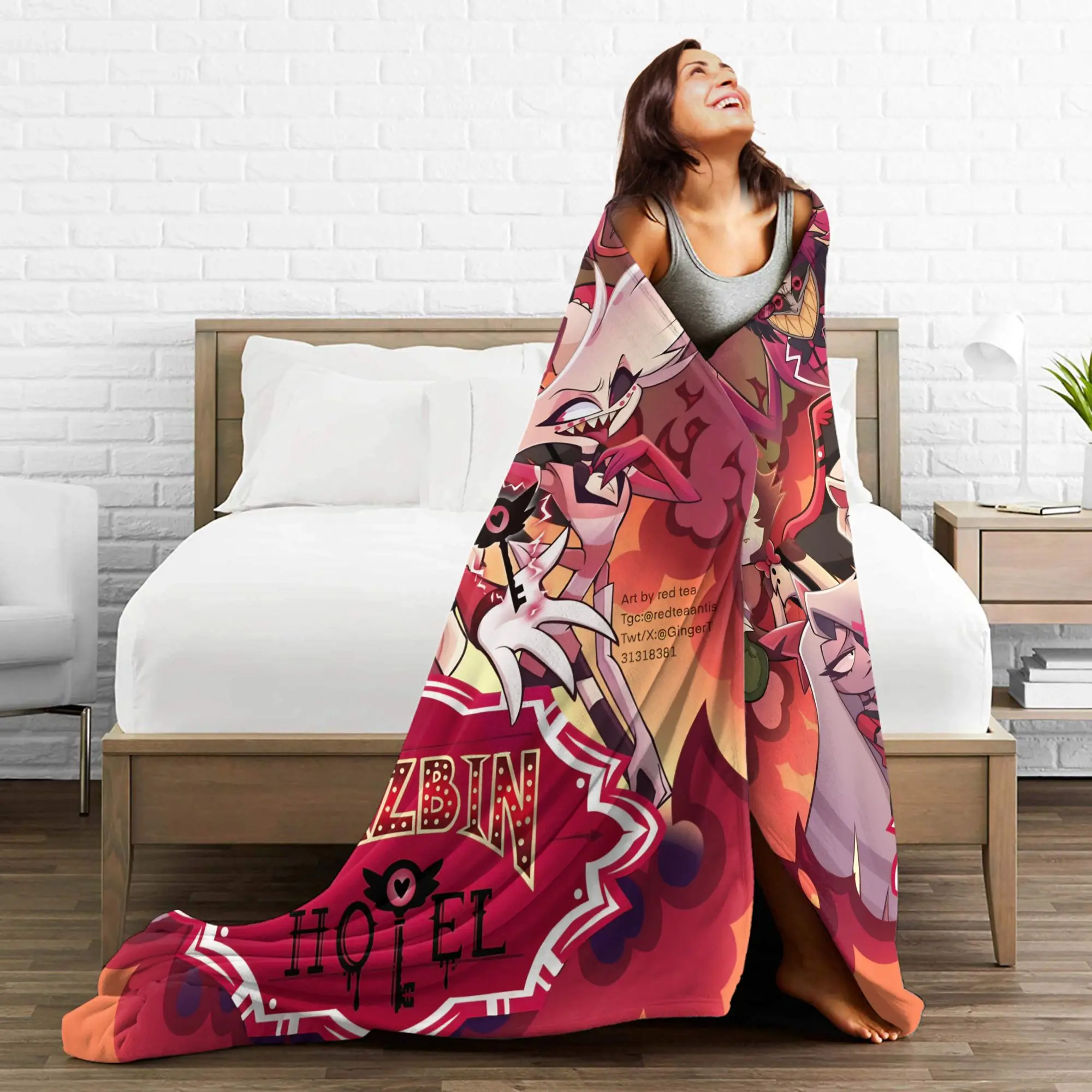 بطانية ناعمة دافئة نزهة H-Hazbin فندق آدم الفراش المعدني يلقي الفانيلا المفرش لغرفة النوم مضحك أريكة غطاء سرير