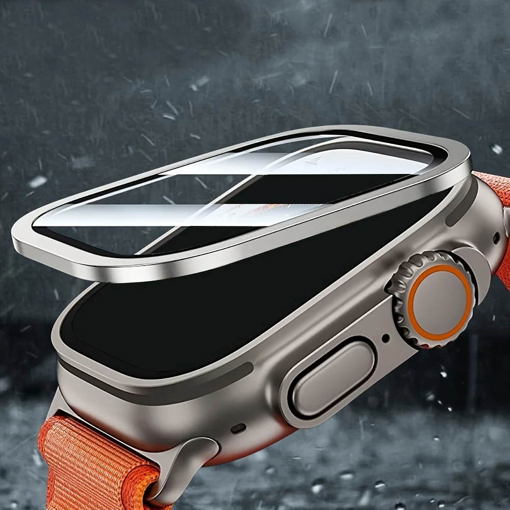 طبقة من الزجاج المقسى لساعة أبل الترا 49 ملم إطار من سبائك التيتانيوم مضاد للخدش فيلم سلسلة الترا 2 ملحقات واقي الشاشة