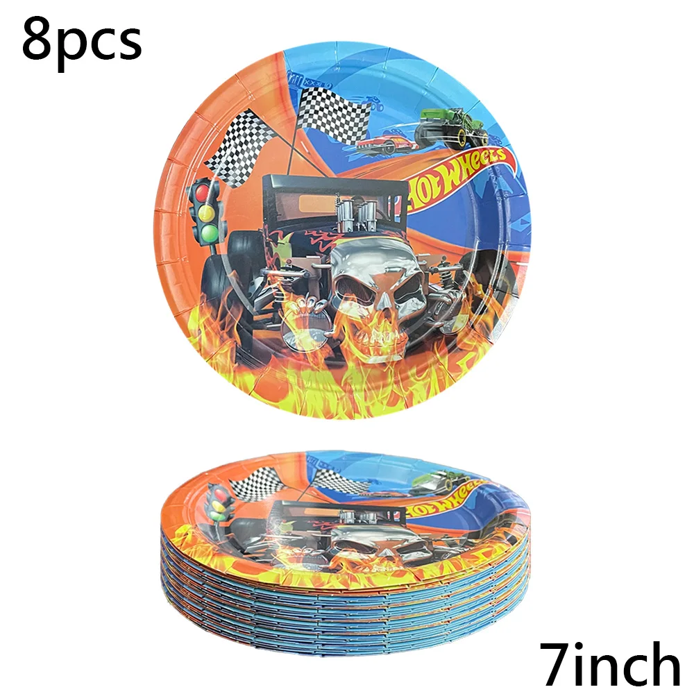 Race Car Birthday Supplies Hot Wheels Racing Theme Party Decor Checkered Banner Tableware Tablecloth Napkins Plates