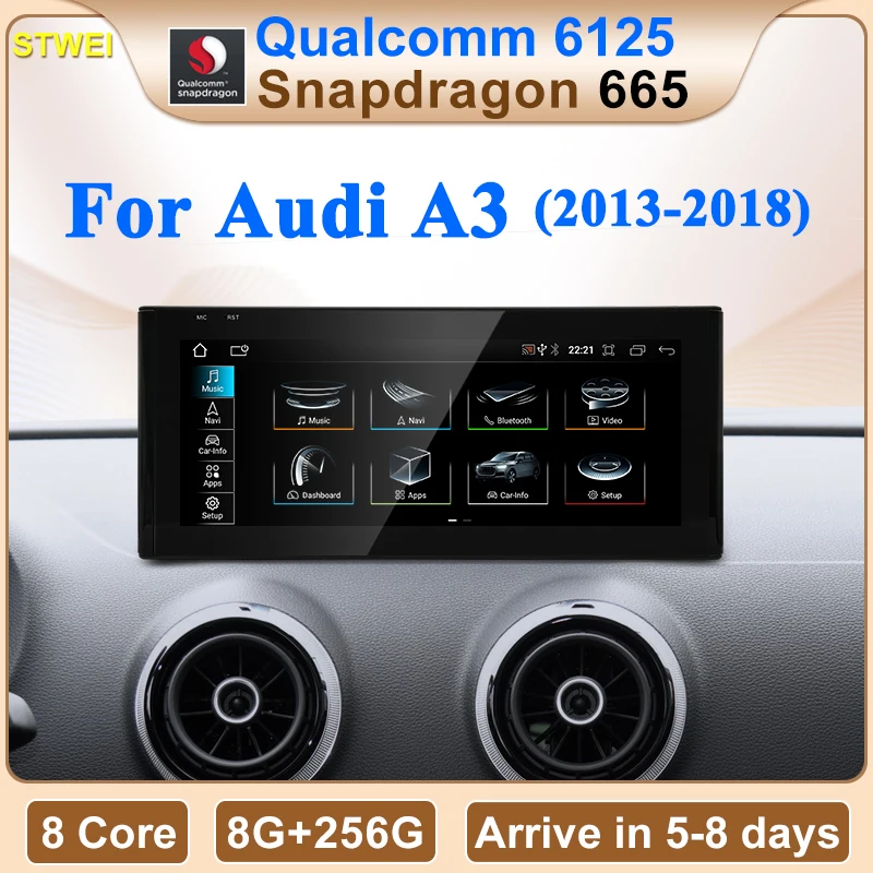 STWEI 10.25 12.3inch Qualcomm Snapdragon 665 6125 Wireless CarPlay Auto Andorid14 For 13-18 Year AUDI A3 Car Multimedia Players