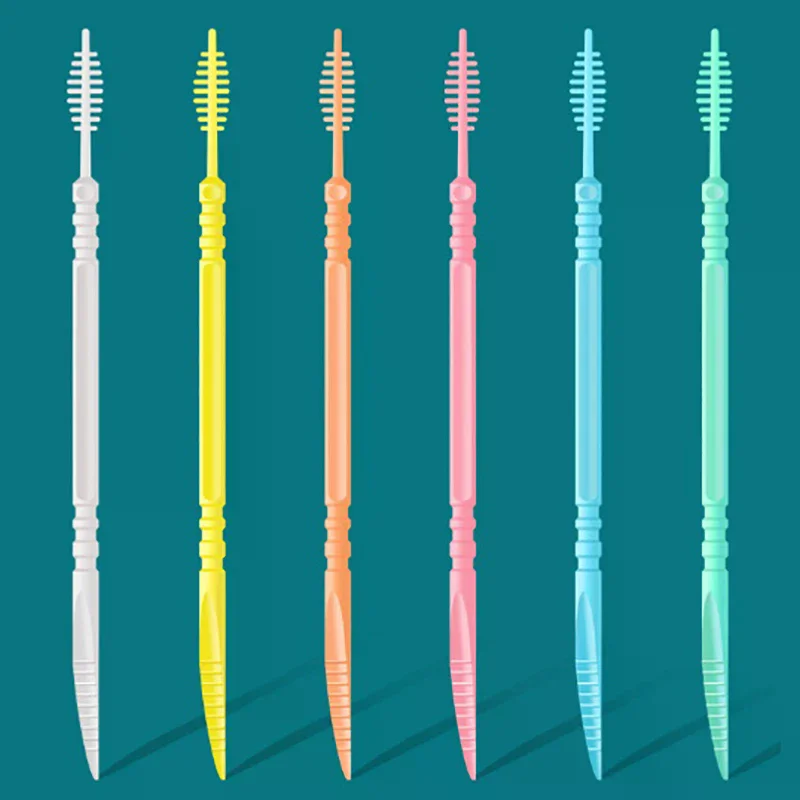 300pcs Dental Floss Stick Plastic Double-head Interdental Brush Mouth Hygiene Plastic Toothpicks Toothbrush Teeth Cleaning Brush