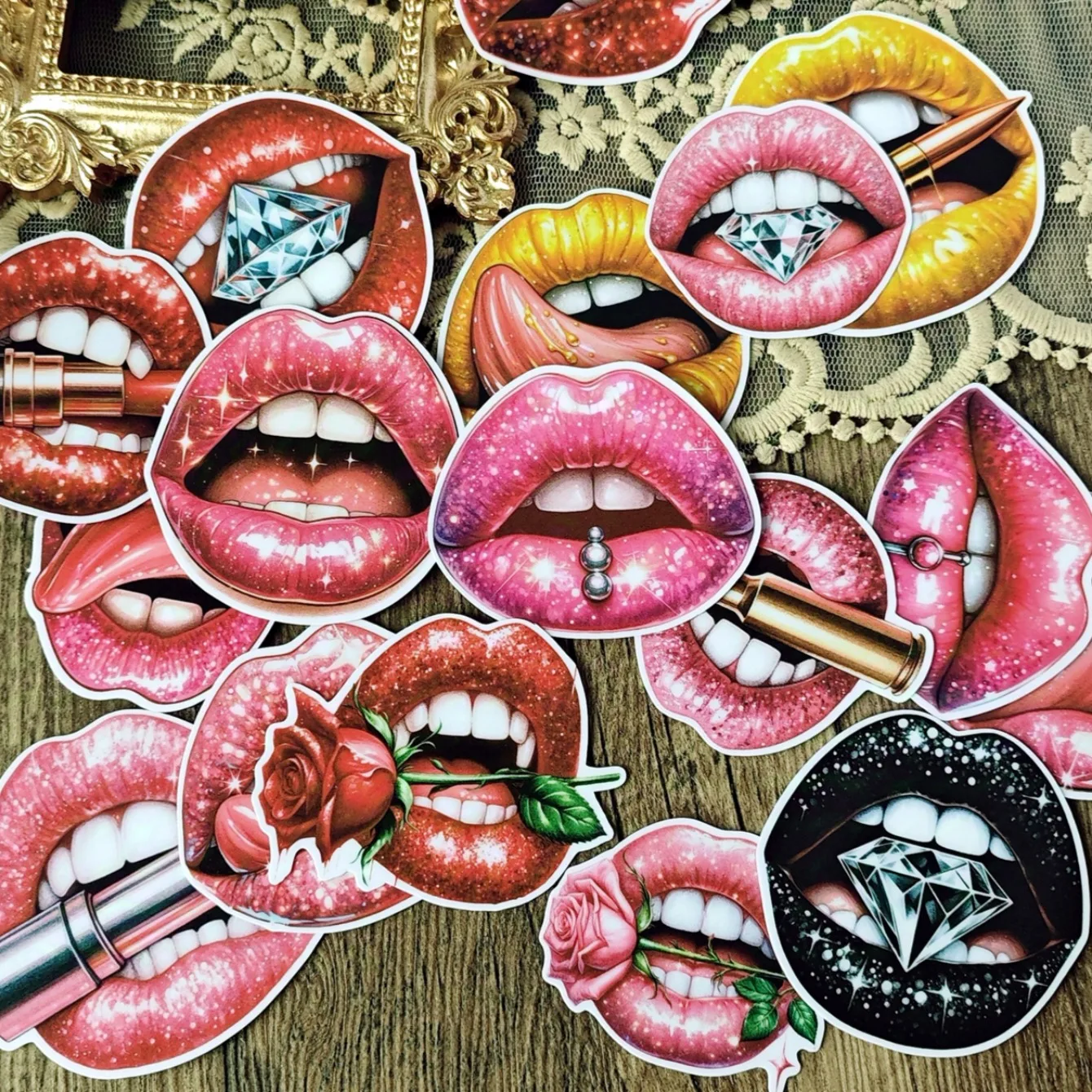 17pcs Kawaii Creative Cute Self-made Sweet Cute lips/Lick 2 Stickers Scrapbooking Stickers /decorative /DIY Craft Photo Albums