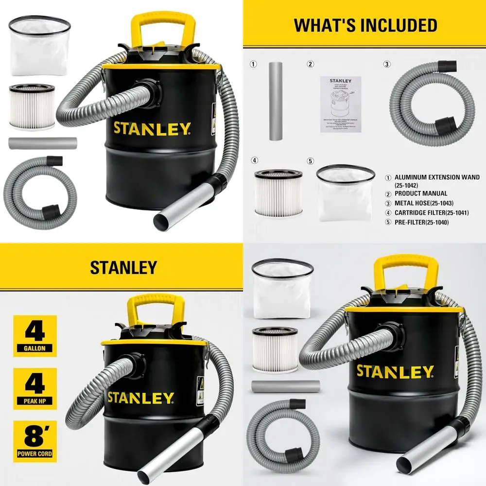

4 Gallon 4 HP Portable Shop Vacuum Stainless Steel Canister for Grills, Stoves, Fireplaces & Fire Pits