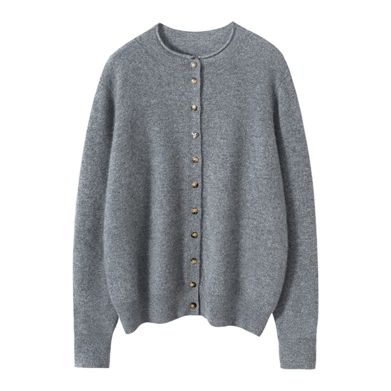 

Warm Cardigan 100% Merino Wool Sweater Autumn And Winter Mock-Neck Women Long Sleeve Knitwear Elegant Clothing Tops