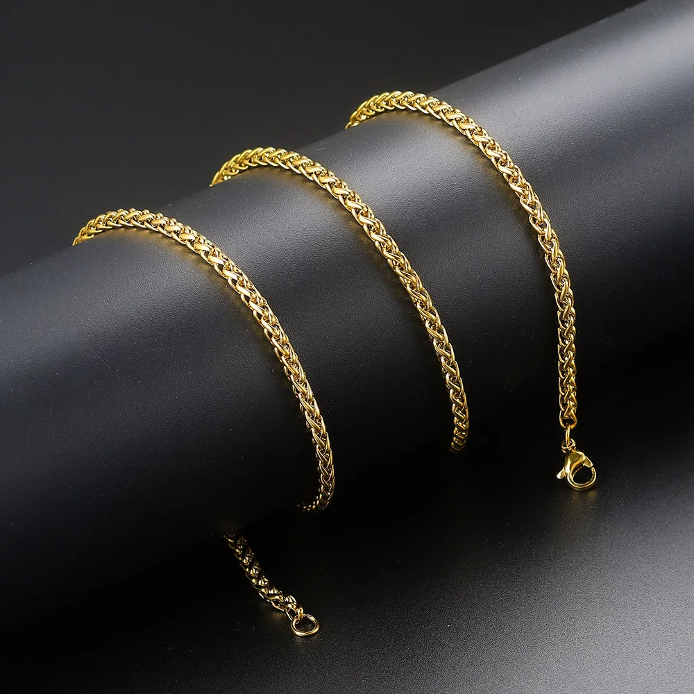 Gold Color Franco Link Chain Necklaces For Men Women Hip Hop Rapper Necklace 3MM Stainless Steel Chains Minimalist Jewelry C024