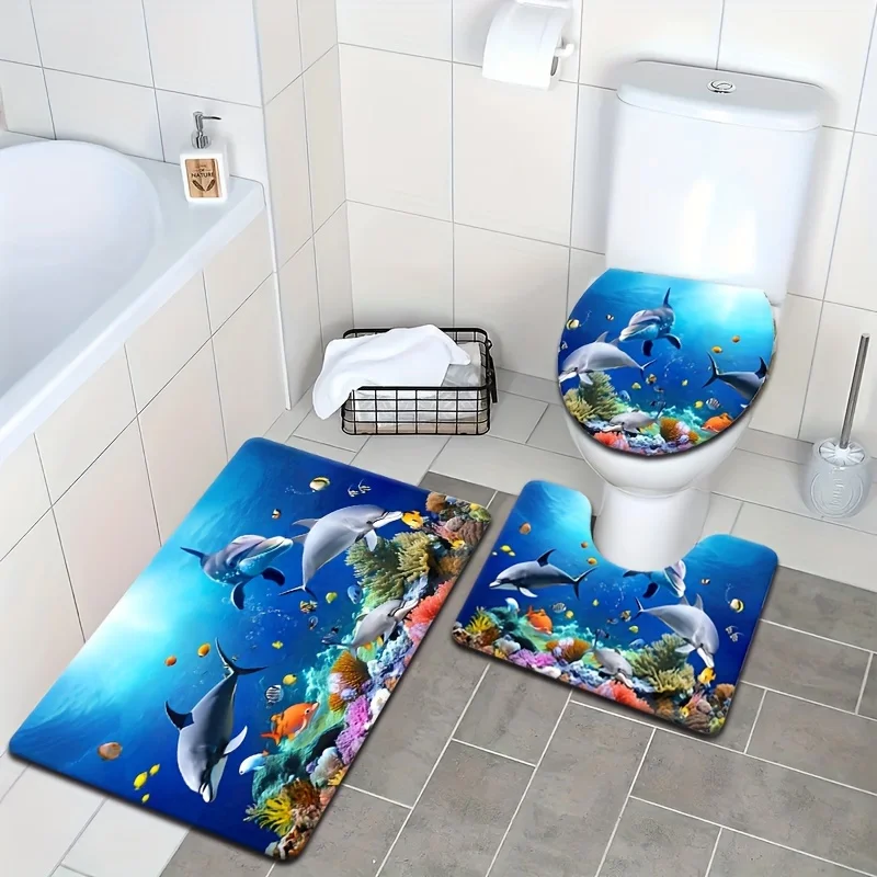 

Premium Bathroom Mat Set - Flannel Non-Slip Rugs, Printed Doormats & Shower Mats, Modern Home Decor Collection
