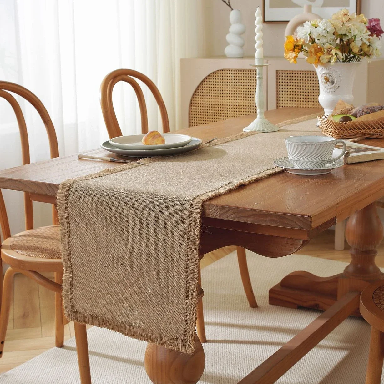 Natural Linen Table Runners Holiday Wedding Decoration Tablecloth Lace Table Flag Bed Tail Scarf Household Dining Table Decor