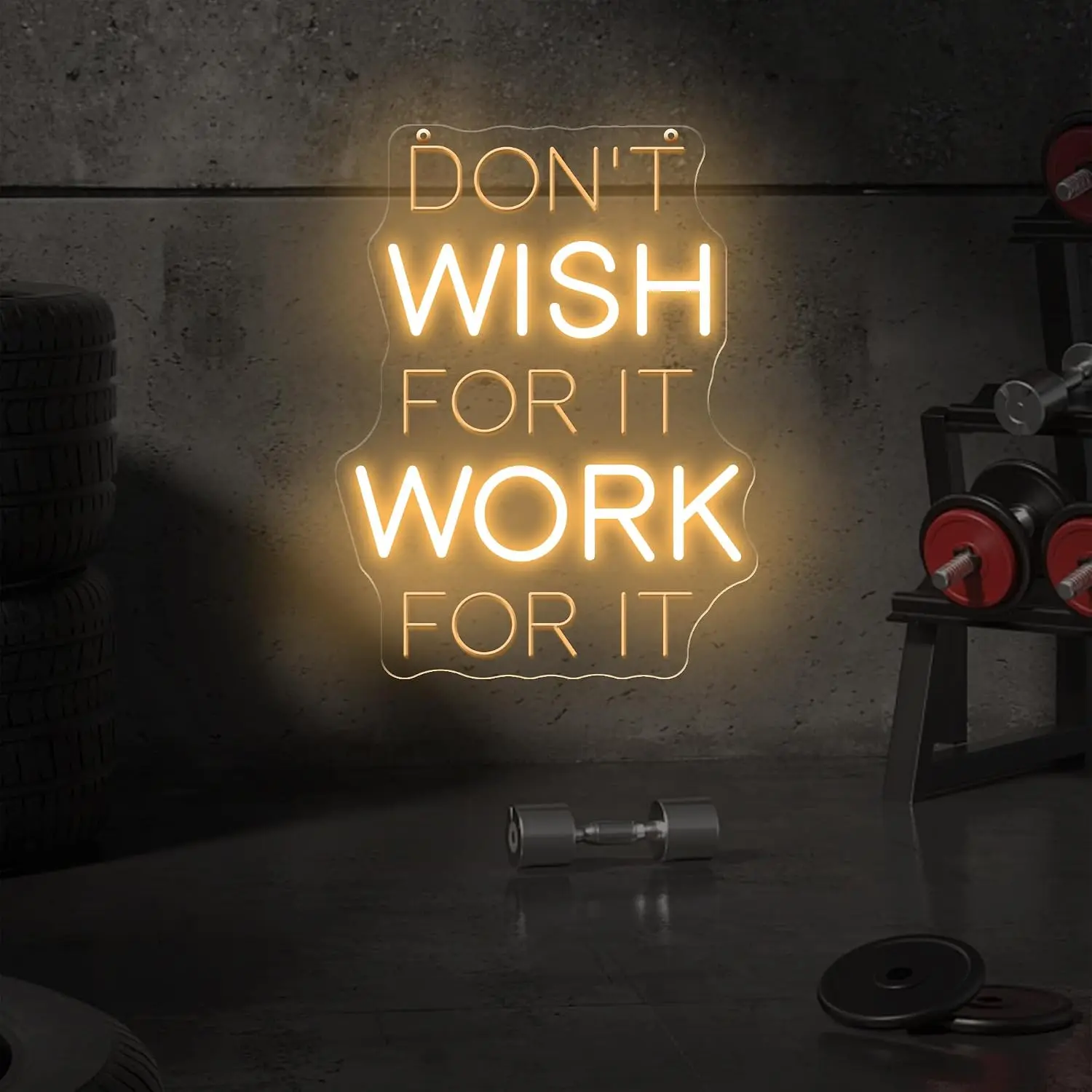 Don't Wish For It Work For It Neon Sign USB LED Neon Light Wall Decor Gym Office Home Bedroom Motivation Night Lamp Gift