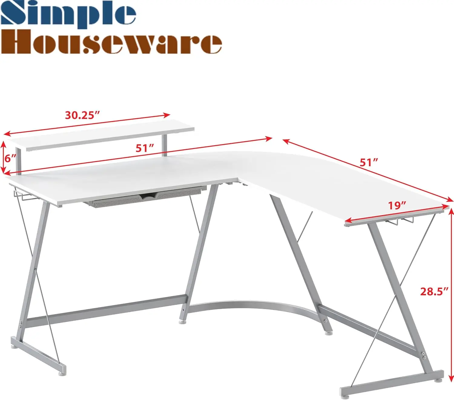 Vista-escritorio en forma de L con soporte para Monitor, blanco