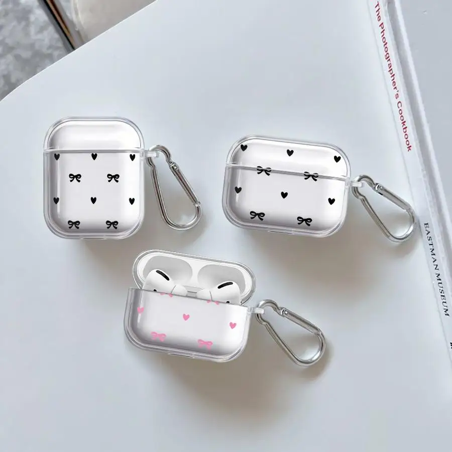 

INS Korean Cute Love Heart Bow Clear Earphone Cases Cover Case For Airpods 1 Pro3 3 Pro 2 4 Pro2