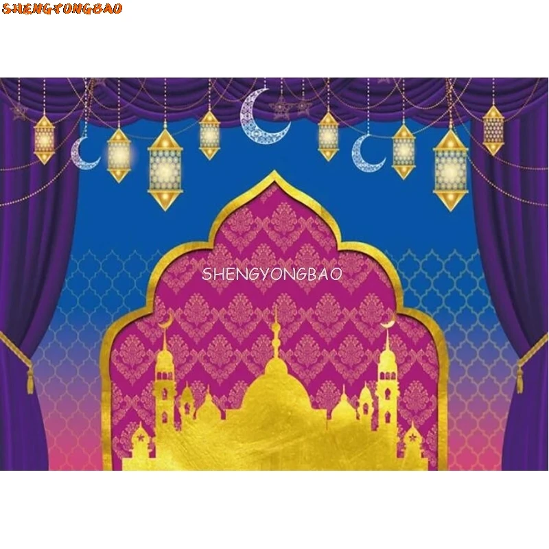 Mubarak Party Decorations Happy EID Ramadan Festivals Photography Backdrops Meczet Moon Lantern Home Decoration Background SS-01