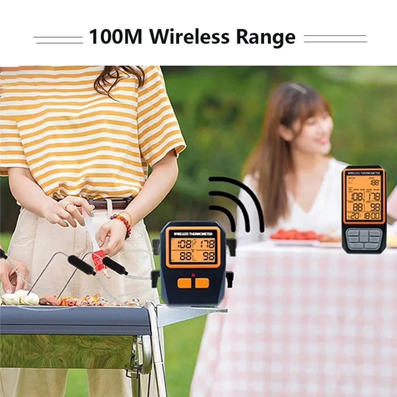 

-A25M 4 Probes Backlight LCD Display 100M Wireless Range Digital Kitchen Cooking BBQ Oven Meat Thermometer With Alarm Easy Insta