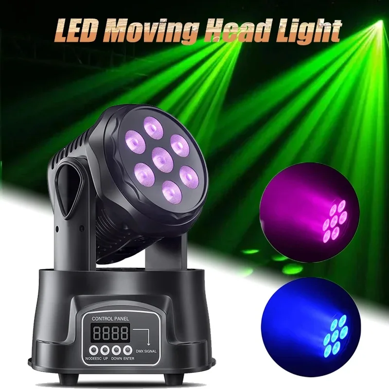 Nowy 7 * 10W RGB Party Moving Head DJ Disco Beam Patterns Stage Light Projector RGB UV LED Strobe Sound Party Holiday Wedding Lamp