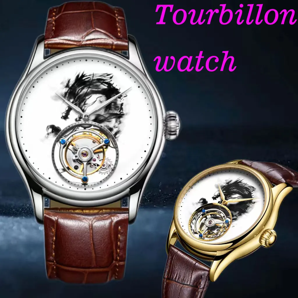 

Oumashi watch Luxury men's tourbillon watch, hand wind movement clock, mechanical watch, men's waterproof leather men's watch