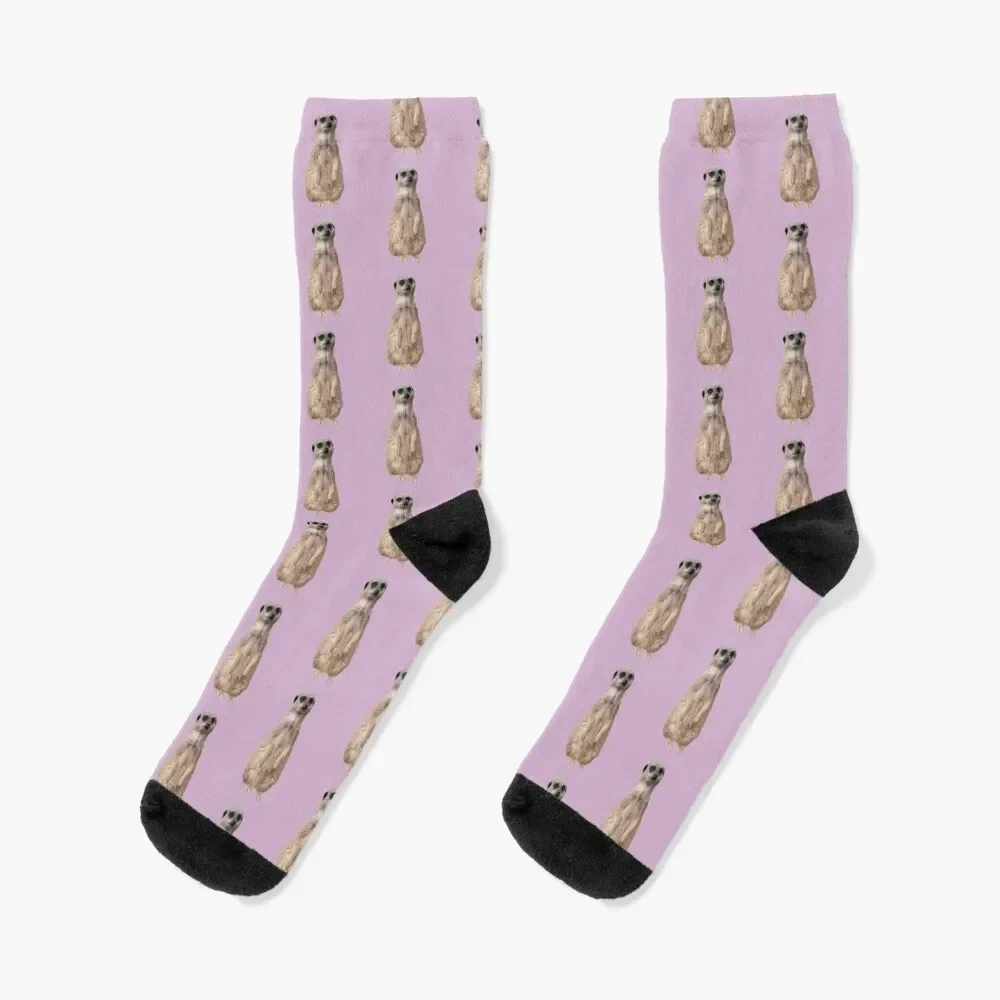 Meerkat - Cute meerkat watching the view -Pink background Socks Hiking boots cartoon loose with print Men's Socks Luxury Women's