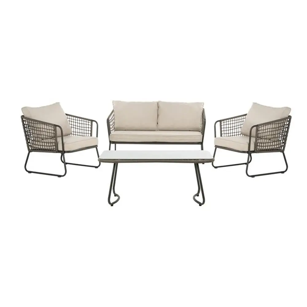 Grey 4 Piece Outdoor Patio Furniture Set with Weather Resistant Cushions for Garden & Balcony, Customized
