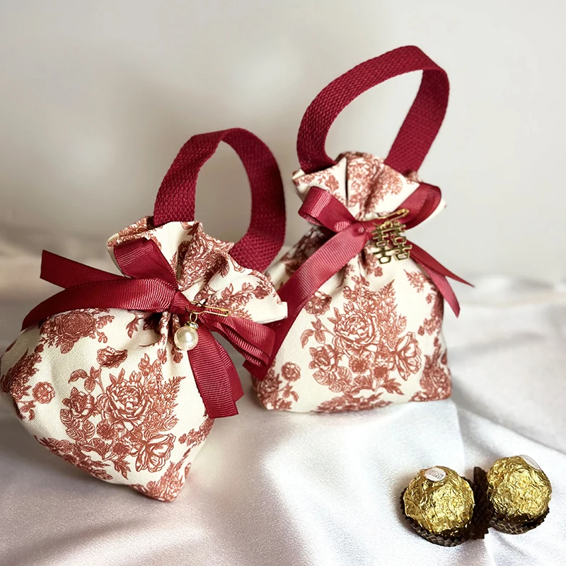 

1PC Drawstring Pouch Floral Pattern Candy Box Gift Bag for Wedding and Party Favors