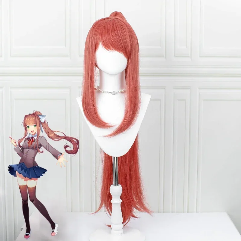 High Quality Doki Literature Club Monika Wigs DDLC 100Cm Long Heat Resistant Synthetic Hair Perucas Cosplay Wig Cap MN8