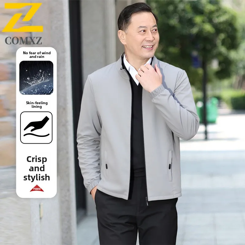 

Spring Autumn Men's Stand Collar Work Jacket Fashion Casual Coat for Dads Versatile Business Waterproof windproof Outerwear 2025