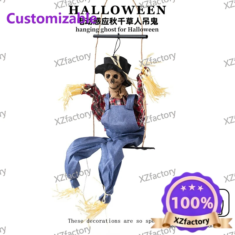Factory Direct 2026 Top RatedHalloween decoration electric swing scarecrow hanging ghost doll voice-activated luminous sound hau