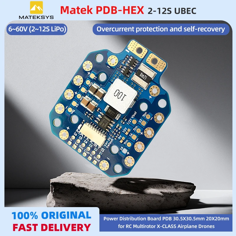 Drone Power Distribution Board - MATEK PDB-HEX 2-12S 5A 電源分配ボード、高精度電流センス付き 5V/9V/12V