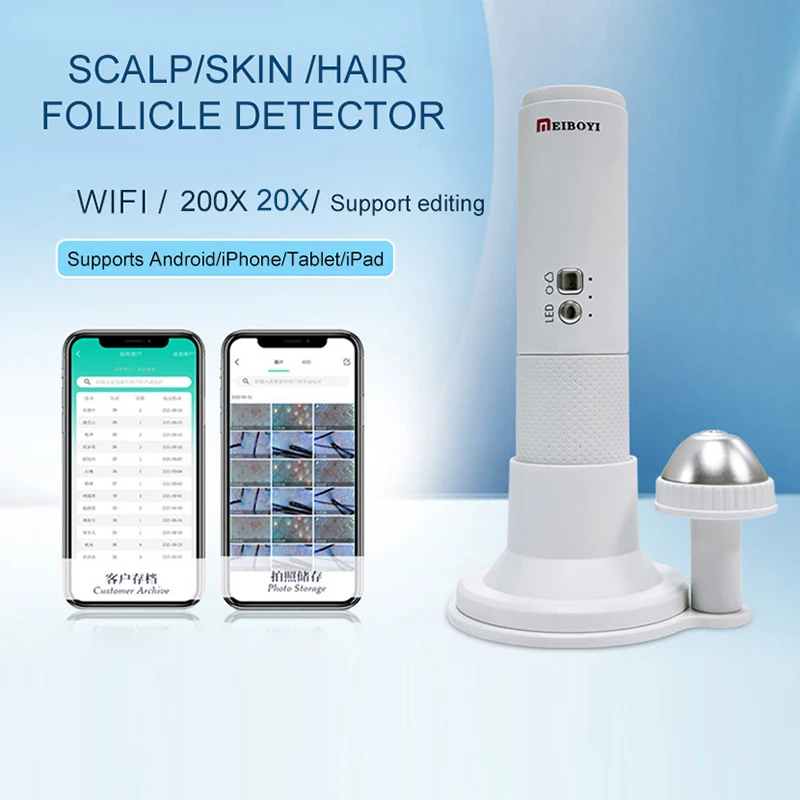 لاسلكي 20X/200X منظار الجلد فروة الرأس آلة تحليل بشرة الوجه الجلد المكبر فروة الرأس أداة تشخيص واي فاي المجهر اختبار الجلد