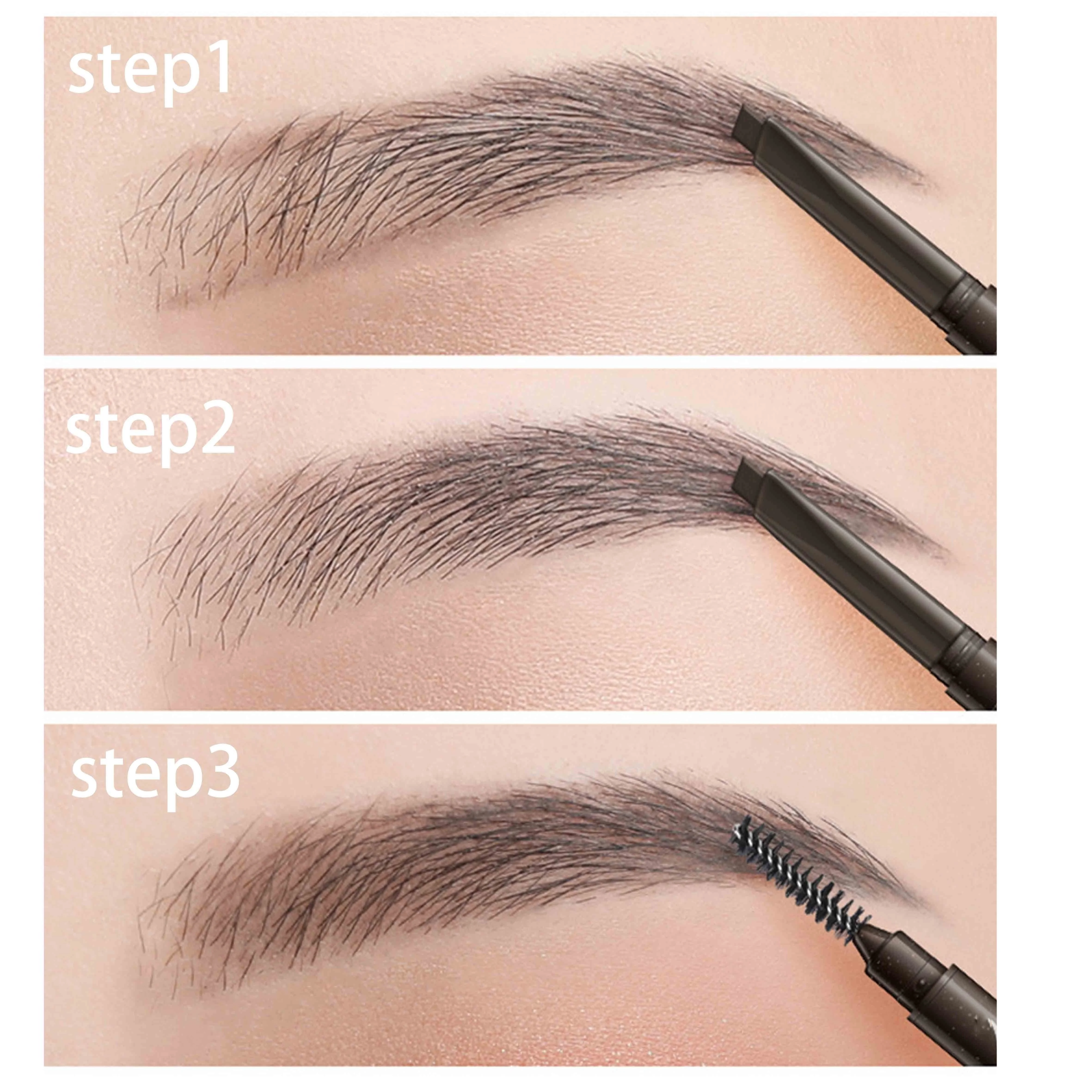 1pca/5pcs قلم حواجب مزدوج الأطراف سهل الانزلاق مع طرف مثلث وفرشاة - مثالي لجميع أنواع البشرة