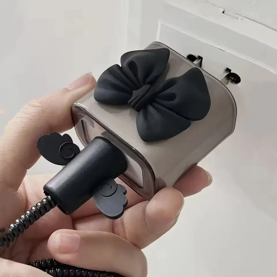 Black Love Bow 5pcs/set Charging Data Cable Protector Winder Accessories For iPhone 18/20w Charger Protective Cover view 5