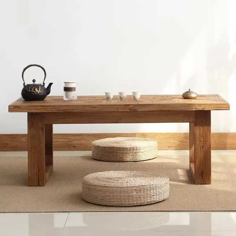 Old elm tea table, rectangular low , new Chinese tea , home bedroom study table, reading desk, kung fu