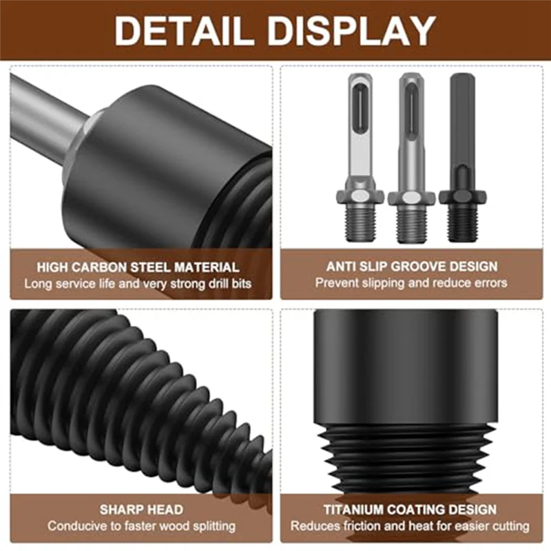12 Buah Sekrup Bor Listrik Tugas Berat Kokoh Pemisah Kayu Bakar Log Cepat, untuk Bor Listrik