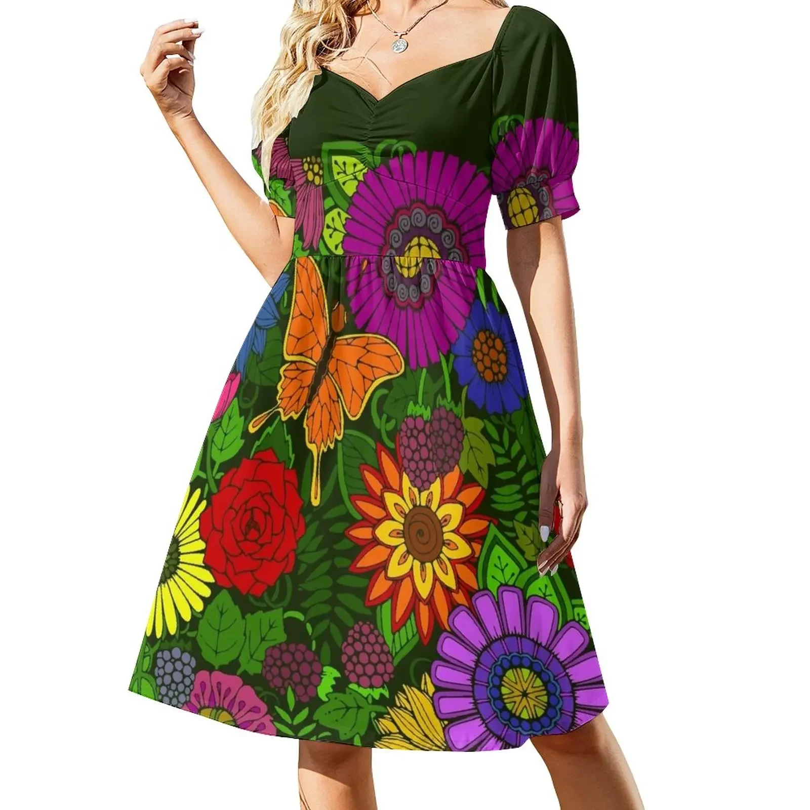 

Beautiful Botanical Floral Art Short-Sleeved Dress Woman clothes party dresses woman women's elegant loose dresses