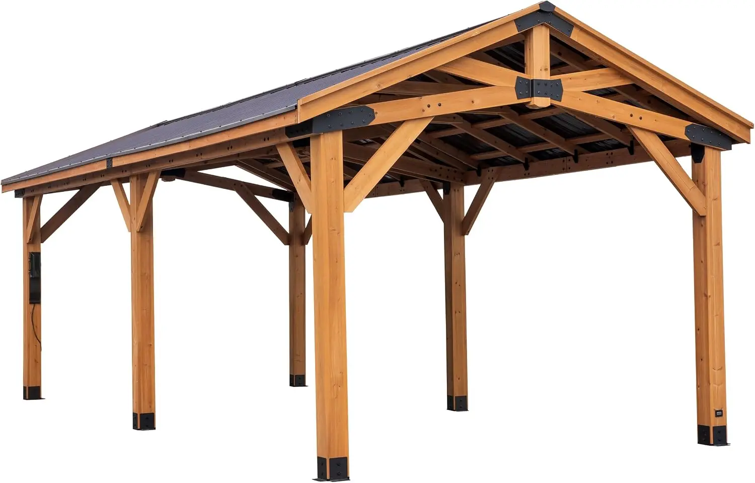 ^24' X 12' Cedar Wood Outdoor Gazebo Pavilion With Hardtop Galvanized Steel Peak Roof, Snow Support, Wind Resistance