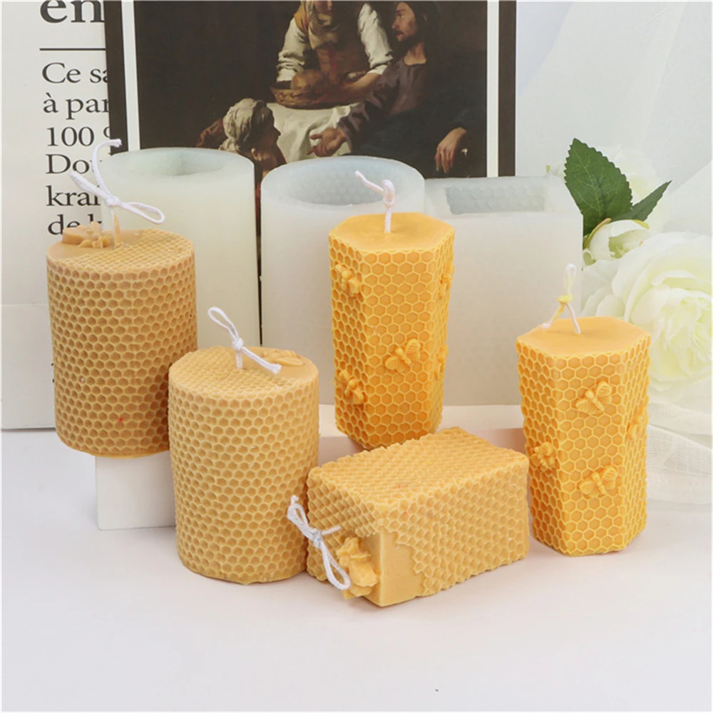 3D Bee Honeycomb Candle Molds Beehive Pillar Silicone Mold DIY Homemade Beeswax Scented Plaster Candle Soap Mold Home Decor images - 6