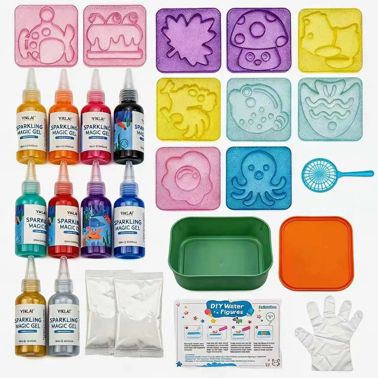 

10 color sparkling magic water spirit DIY suit, complete set with storage box, shiny mold, complete tools and instructions, large capacity extruded gel bottle, portable desktop decoration handicraft supplies, manual studio, market activities, creative dec