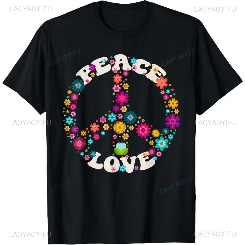 60s 70s 80s 90s Vintage PEACE SIGN LOVE Graphic Printed T Shirt Casual Fashion Hip Hop Short Sleeve Man Tshirt Breathe T-shirt